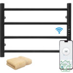 Smart WiFi Wall-Mounted Towel Warmer – 4-Bar Heated Rack (Matte Black)